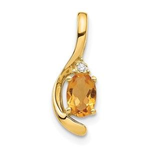 14k Yellow Gold Citrine Nov Birthstone & Diamond Necklace Pendant 17 x 6 mm